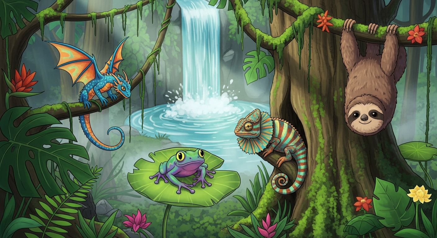 Unusual animals in rainforest