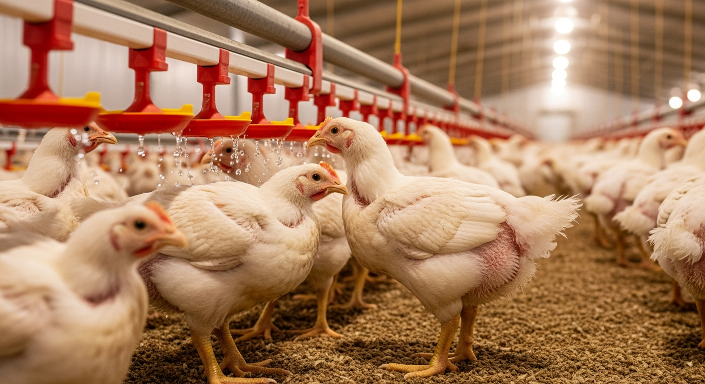 Broiler chickens drinking clean water