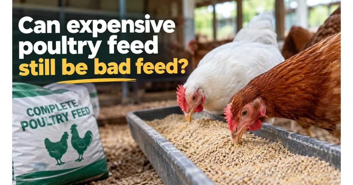 Poultry feed and broiler chickens illustrating that expensive feed can still give poor results