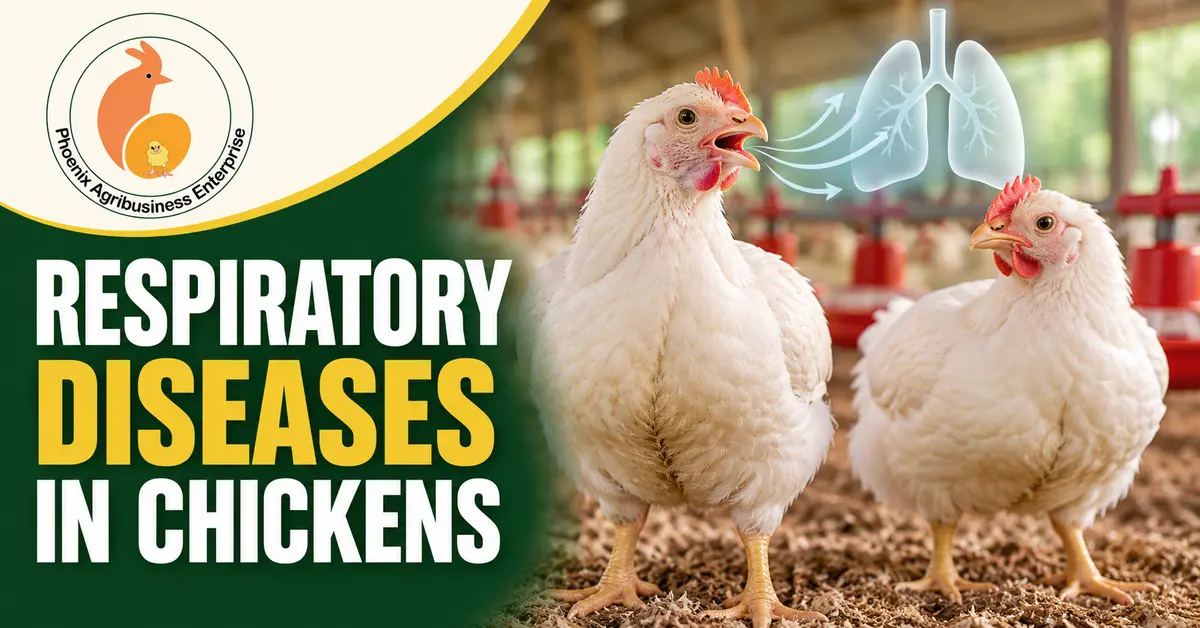 White broiler chickens showing breathing difficulty in a poultry house